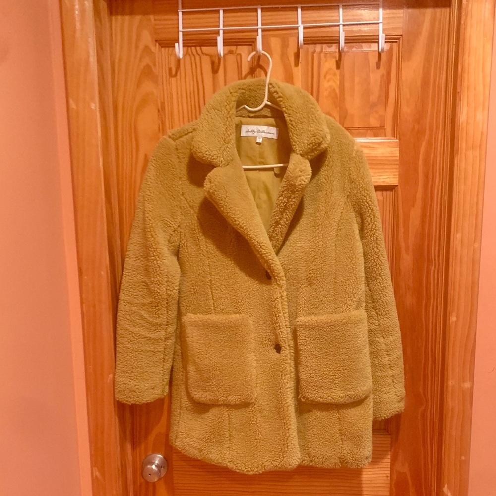 Mustard color faux fur coat